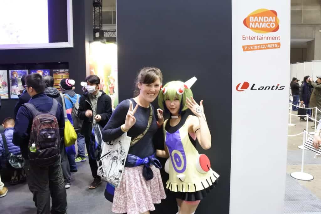 Kristen Abroad with one of the booth girls at the Bandai Namco Booth at AnimeJapan 2016 convention