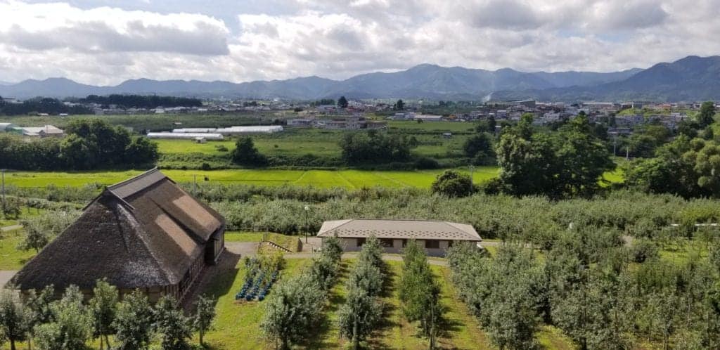 View from the top of manmade mountain of Hirosaki Apple Park and Former Oyamauchi House