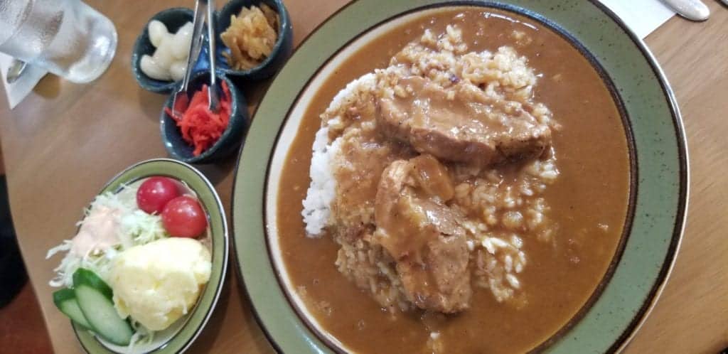 Curry and Coffee Kawashima main plate with salad some of best japanese curry in Hirosaki
