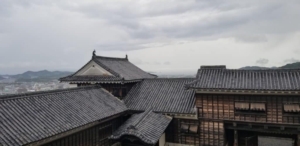 A view of the wings of the castle keeps at Matsuyama Castle in Ehime Japan