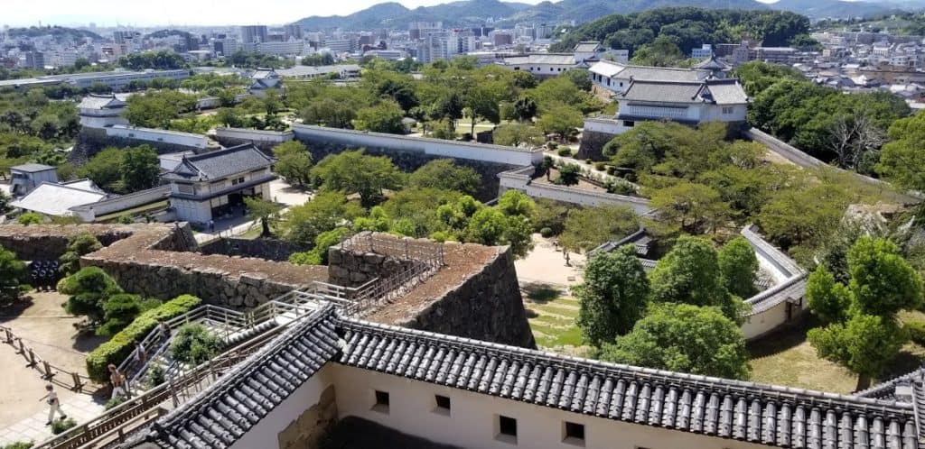 Looking down at Himeji Castle from the main keep