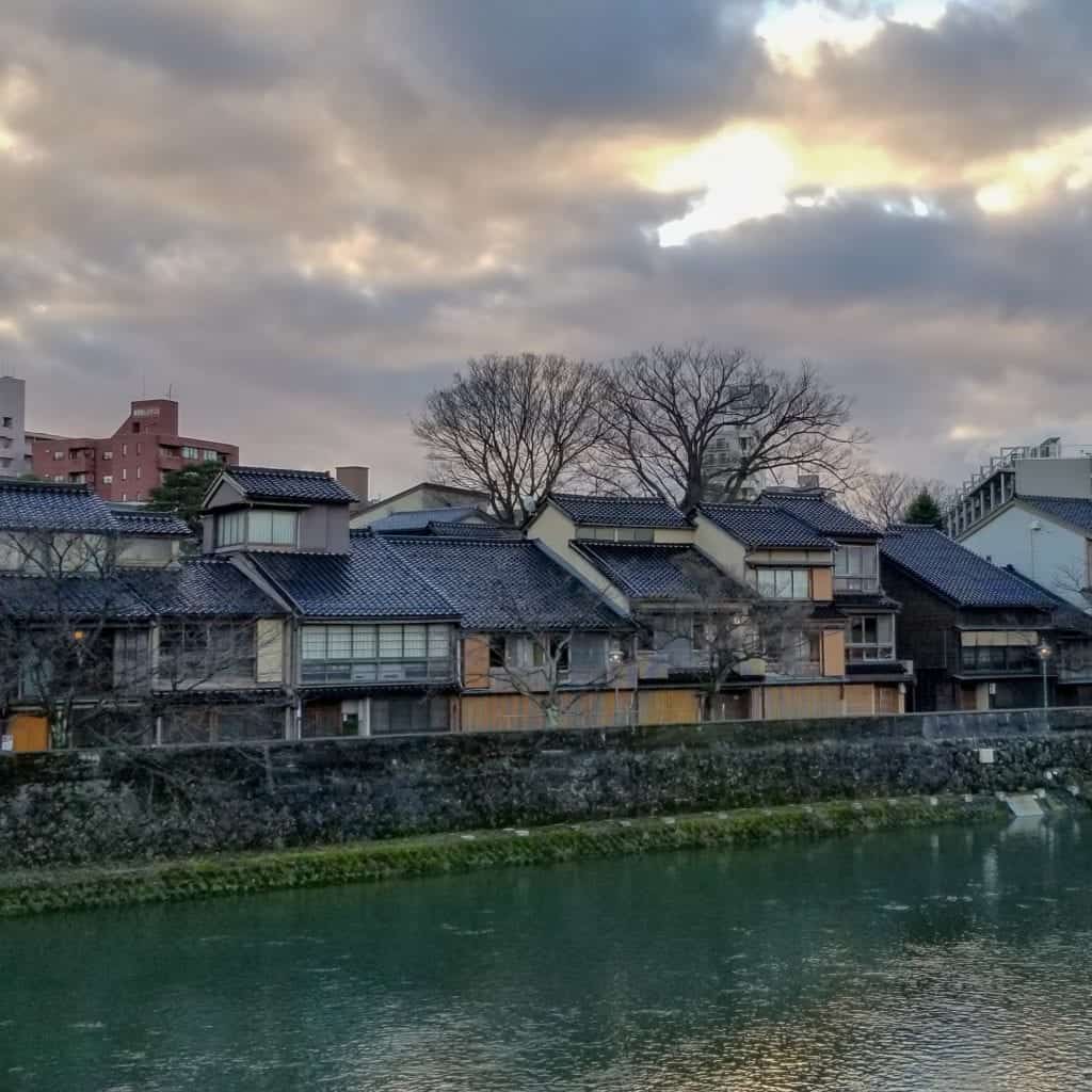 Kazuemachi chaya gai from the other side of the river