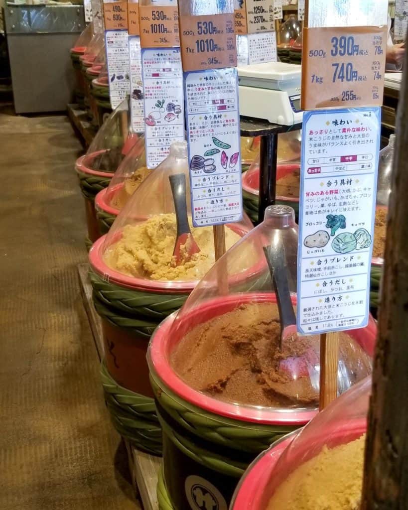 佐野みそ Sanomiso Miso Buckets with different types of Miso