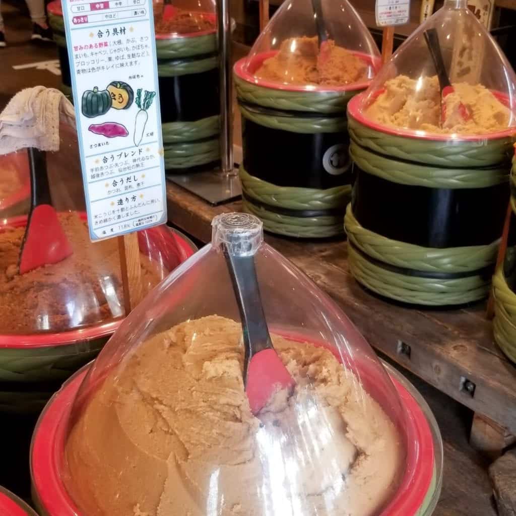 佐野みそ Sanomiso Miso Buckets with different types of Miso