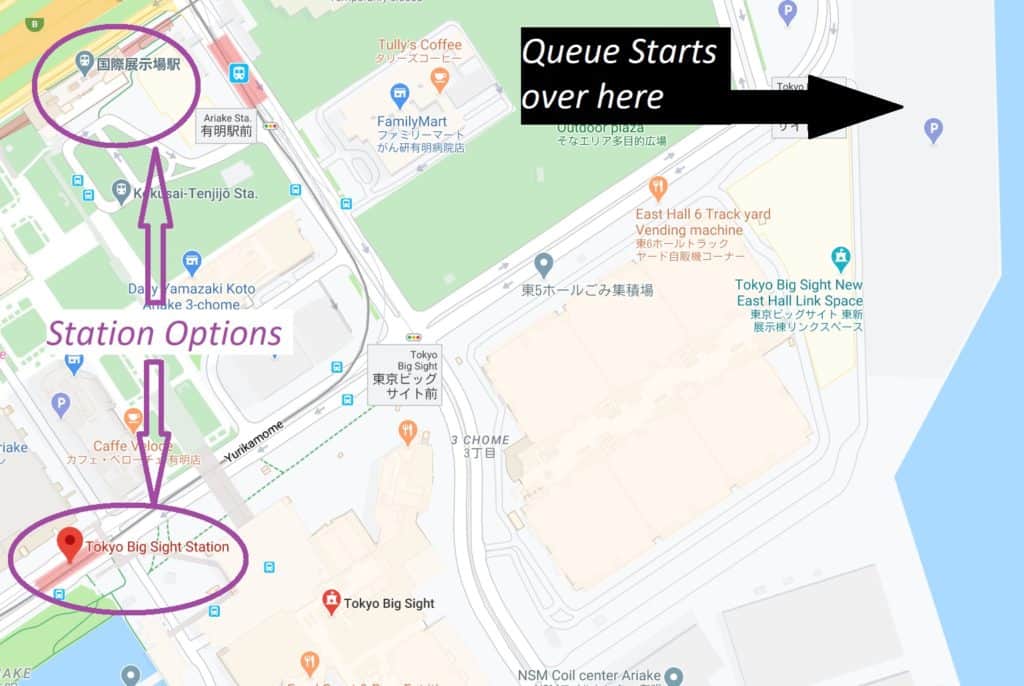 AnimeJapan Map to get from Stations to the entrance queue line for the Tokyo Anime Convention