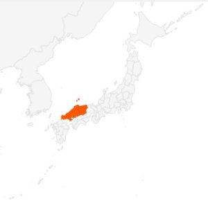 Map of Japan highlighting the area of Chugoku