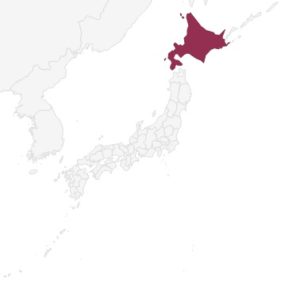 Map of Japan with the area of Hokkaido highlighted