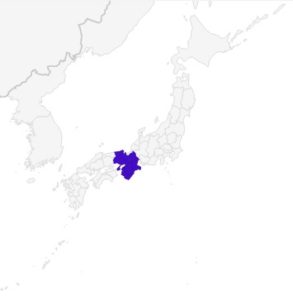 Map of Japan with the Kansai or Kinki Region highlighted