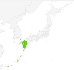 Map of Japan highlighting the islands of Kyushu and Okinawa